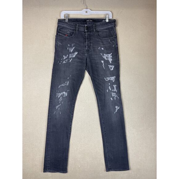 Diesel Jeans Men 29x32 Black Buster Distressed Stretch Denim Casual Preppy Adult - Picture 1 of 15